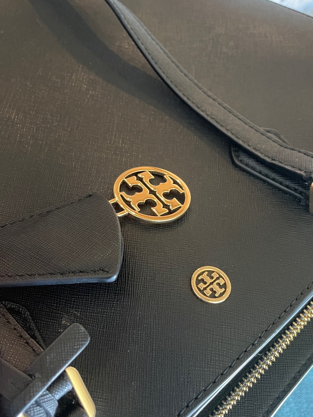 Tory Burch Black Leather Double-Handle Tote - Picture 6 of 7